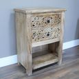 Side Table - Carved Mango Wood - 2 Drawer