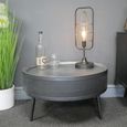 Side Table - Grey Metal - Round - Storage