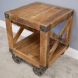 Side Table - Industrial Mango Wood - Square - on Wheels