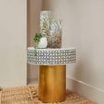Fusion Side Table - Round - White Bone Inlay with Gold Base