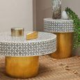 Fusion Side Table - Round - White Bone Inlay with Gold Base