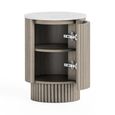 Isabella Grey Side Table - 1 Door Fluted Round - White Marble Top