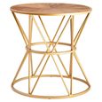 Jodi Side Table - Round - Elm Wood with Gold Metal
