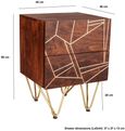 Kaza Dark Mango Wood 2 Drawer Side Table - Hairpin Legs with Gold Geometric Inlay
