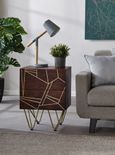 Kaza Dark Mango Wood 2 Drawer Side Table - Hairpin Legs with Gold Geometric Inlay
