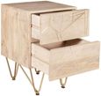 Kaza Light Mango Wood 2 Drawer Side Table - Hairpin Legs with Gold Geometric Inlay