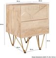 Kaza Light Mango Wood 2 Drawer Side Table - Hairpin Legs with Gold Geometric Inlay