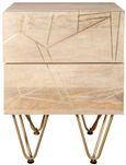 Kaza Light Mango Wood 2 Drawer Side Table - Hairpin Legs with Gold Geometric Inlay
