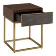Kempton End Table - 1 Drawer - Square - Walnut with Gold Metal