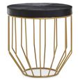 Kensington Townhouse Side Table - Round - Black Faux Fur with Gold Metal