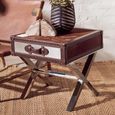 Kensington Townhouse Side Table - 1 Drawer - Brown and White Leather