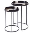 Coral Design Side Tray Table - Gold and Black Metal - Round - Set of 2