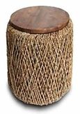 Natural Mindi Wood Round Lamp Table with Weaved Base