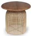 Natural Mindi Wood Round Side Table with Weaved Base