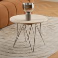 Prunus Side Table - Round - Beige Travertine Effect - with Chrome Hairpin Legs