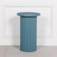 Ribbed Mango Wood Side Table - Ocean Blue - Round - Occasional