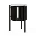 Soho Black Side Table - 1 Door - Slatted Story Round - White Marble Top