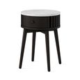 Soho Black Side Table - 1 Drawer - Slatted Round - White Marble Top