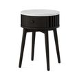 Soho Black Side Table - 1 Drawer - Slatted Round - White Marble Top