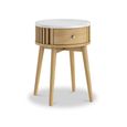 Soho Oak Side Table - 1 Drawer - Round Slatted - White Marble Top