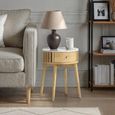 Soho Oak Side Table - 1 Drawer - Round Slatted - White Marble Top