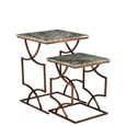 Templar Tables - 2 Tier - Grey Marble with Bronze Metal Base