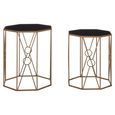 Trento Side Tables - Set of 2 - Black Glass Hexagonal with Gold Metal Base