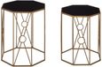 Trento Side Tables - Set of 2 - Black Glass Hexagonal with Gold Metal Base