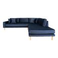 Lido Corner Sofa - Open End - Dark Blue - Velvet Fabric - Natural Legs - RHF