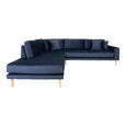 Lido Corner Sofa - Open End - Dark Blue - Velvet Fabric - Natural Legs - LHF