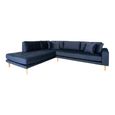 Lido Corner Sofa - Open End - Dark Blue - Velvet Fabric - Natural Legs - LHF