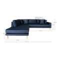 Lido Corner Sofa - Open End - Dark Blue - Velvet Fabric - Natural Legs - LHF