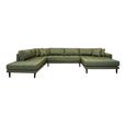 Lido U-Sofa - Open End - Olive Green - Fabric - Black Legs - RHF