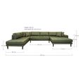 Lido U-Sofa - Open End - Olive Green - Fabric - Black Legs - RHF