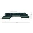 Lido U-Sofa - Open End - Dark Green - Velvet Fabric - Natural Legs - RHF