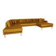 Lido U-Sofa - Open End - Mustard Yellow - Velvet Fabric - Natural Legs - RHF