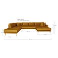 Lido U-Sofa - Open End - Mustard Yellow - Velvet Fabric - Natural Legs - RHF