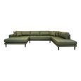 Lido U-Sofa - Open End - Olive Green - Fabric - Black Legs - LHF