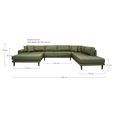 Lido U-Sofa - Open End - Olive Green - Fabric - Black Legs - LHF