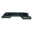 Lido U-Sofa - Open End - Dark Green - Velvet Fabric - Natural Legs - LHF