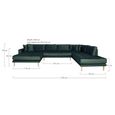 Lido U-Sofa - Open End - Dark Green - Velvet Fabric - Natural Legs - LHF