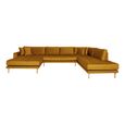 Lido U-Sofa - Open End - Mustard Yellow - Velvet Fabric - Natural Legs - LHF