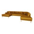 Lido U-Sofa - Open End - Mustard Yellow - Velvet Fabric - Natural Legs - LHF