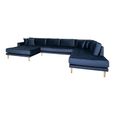 Lido U-Sofa - Open End - Dark Blue - Velvet Fabric - Natural Legs - LHF