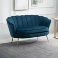 Ariel 2 Seater Sofa - Blue Velvet Fabric - Gold Legs