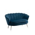Ariel 2 Seater Sofa - Blue Velvet Fabric - Gold Legs