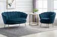 Ariel 2 Seater Sofa - Blue Velvet Fabric - Gold Legs