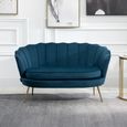 Ariel 2 Seater Sofa - Blue Velvet Fabric - Gold Legs