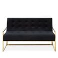 Azalea Sofa - 2 Seater - Black Velvet Fabric with Gold Metal Frame