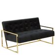 Azalea Sofa - 2 Seater - Black Velvet Fabric with Gold Metal Frame